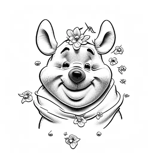 Winnie the Pooh with flowers tattoo design idea