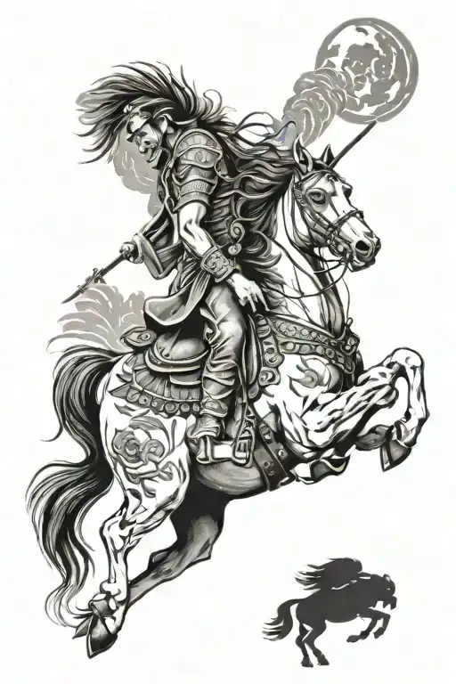 full sleeve with florals, western leather tooling, warrior Indian and cowboy, painted war pony and buffalo.  tattoo design idea
