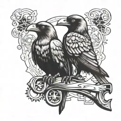 brass knuckles and crow sitting tattoo design idea