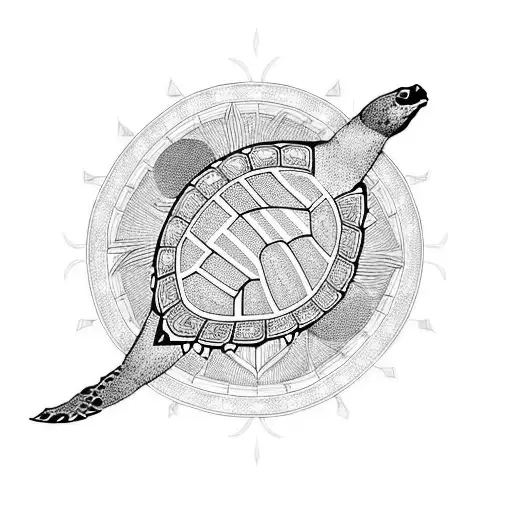 A combination of Polynesian patterns and outdoor scenery with a turtle tattoo design idea