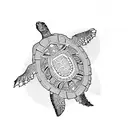 A combination of Polynesian patterns and outdoor scenery with a turtle tattoo design idea