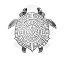A combination of Polynesian patterns and outdoor scenery with a turtle tattoo design idea