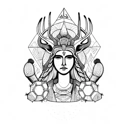 The goddess Freya, San Pedro cactus, volcano  mombacho, Elk, fifth chakra tattoo design idea