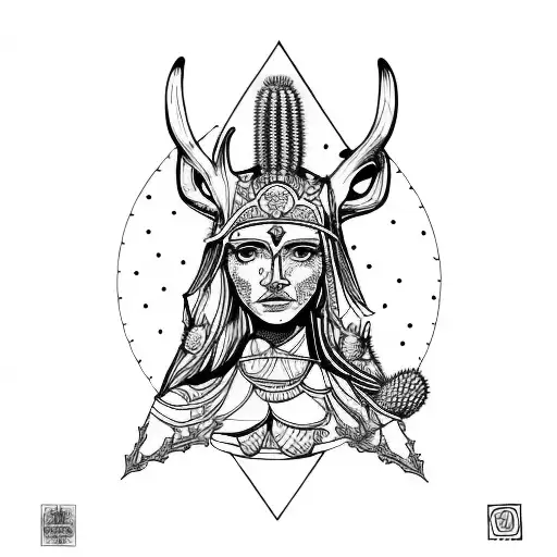 The goddess Freya, San Pedro cactus, volcano  mombacho, Elk, fifth chakra tattoo design idea