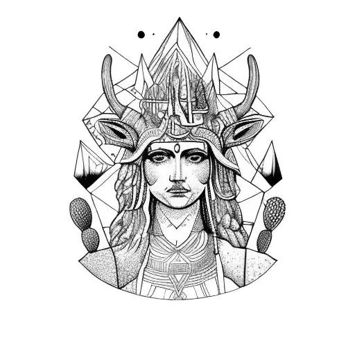 The goddess Freya, San Pedro cactus, volcano  mombacho, Elk, fifth chakra tattoo design idea