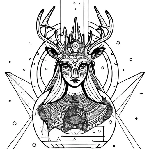 The goddess Freya, San Pedro cactus, volcano  mombacho, Elk, fifth chakra tattoo design idea