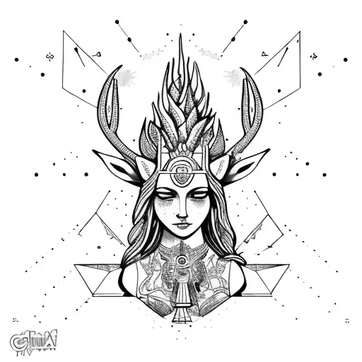 The goddess Freya, San Pedro cactus, volcano  mombacho, Elk, fifth chakra tattoo design idea