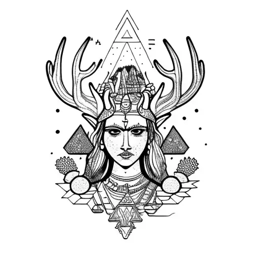 The goddess Freya, San Pedro cactus, volcano  mombacho, Elk, fifth chakra tattoo design idea