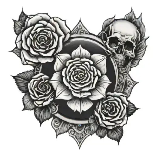 mandala with skulls and roses intertwined tattoo design idea