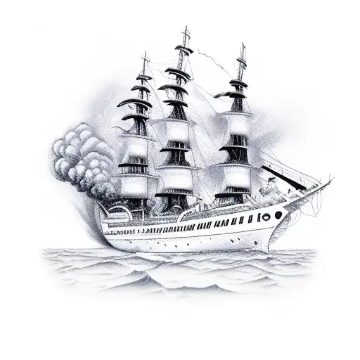 burning ship tattoo design idea