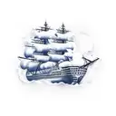 burning ship tattoo design idea