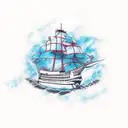 burning ship tattoo design idea