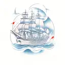 burning ship tattoo design idea