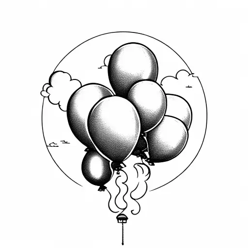 Use this style of balloon but only include 3 BLACK balloons and have big clouds in the back  tattoo design idea