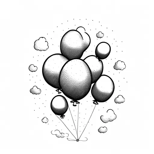 Clouds behind the balloons with a blank space going sideways for lyrics tattoo design idea