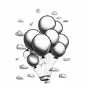Use this style of balloon but only include 3 BLACK balloons and have big clouds in the back  tattoo design idea