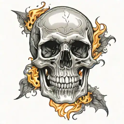 skull with flames coming tattoo design idea