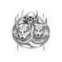 A blackwork tattoo featuring Hades and Cerberus in the underworld, representing the concept of duality and the afterlife tattoo design idea