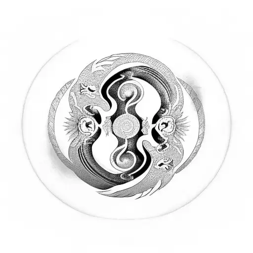 yin yang with a dragon and phoenix wrapped around it tattoo design idea