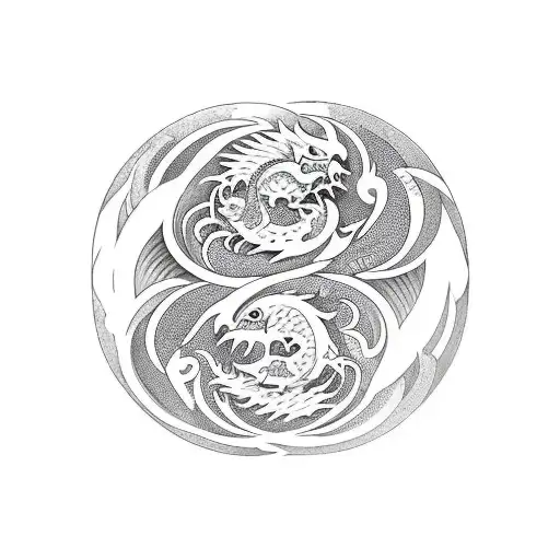 yin yang with a dragon and phoenix wrapped around it tattoo design idea
