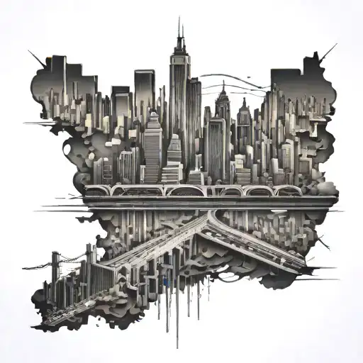 Design a stylized city skyline morphing into a heartbeat line to illustrate the hustle and bustle of urban life and pace of life tattoo design idea