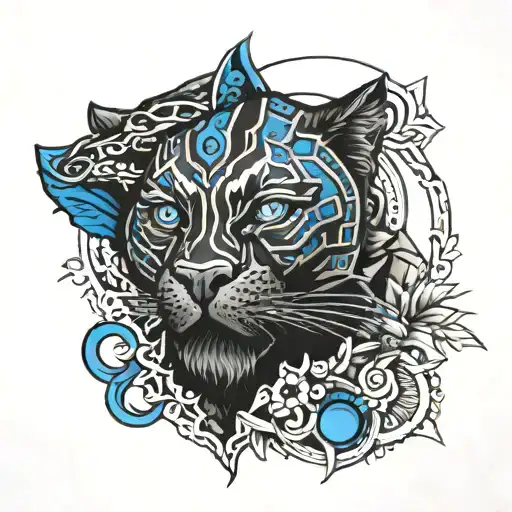 black panther with blue eyes inside the number 55  tattoo design idea