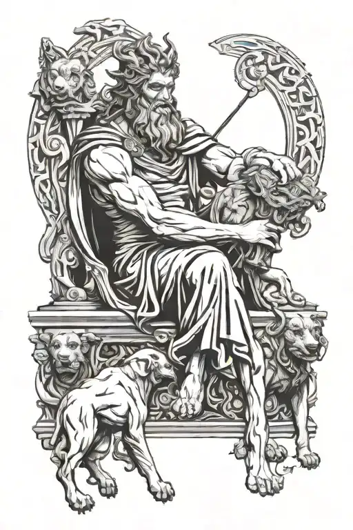 Greek god hades holding cerberus tattoo design idea
