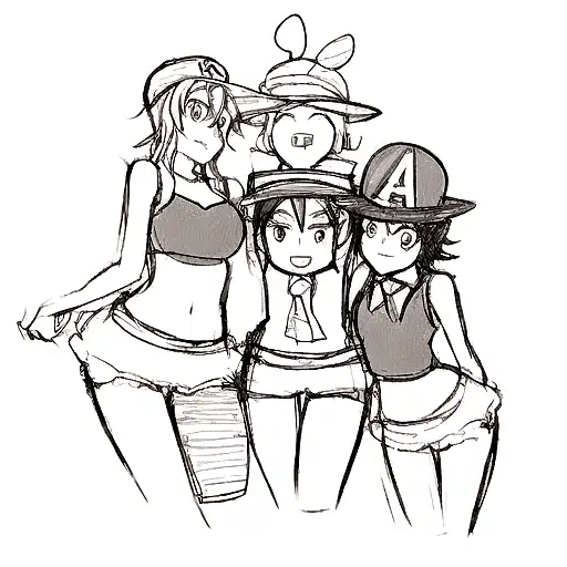 A sketch of Rufy, Sabo, and Ace wearing their signature hats tattoo design idea