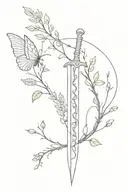 spine sword with vines from hip to shoulder and butterflies around it tattoo design idea
