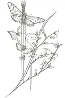spine sword with vines from hip to shoulder and butterflies around it tattoo design idea