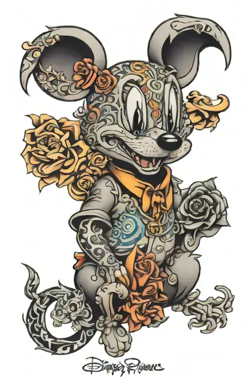 disney characters incorporated tattoo design idea