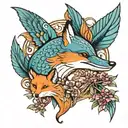 kingfisher dolphin fox surrounded tattoo design idea