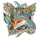 kingfisher dolphin fox surrounded tattoo design idea