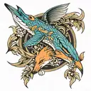 kingfisher dolphin fox surrounded tattoo design idea
