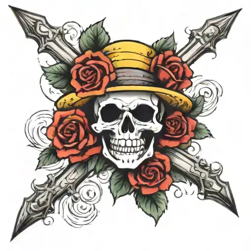 one piece with roses and skulls  tattoo design idea