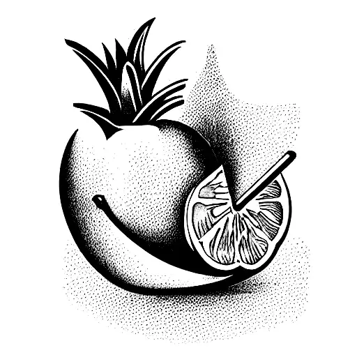 fruit bowl containing a lemon, pineapple and peach tattoo design idea