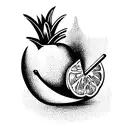 fruit bowl containing a lemon, pineapple and peach tattoo design idea