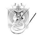 A martial arts master wielding a beautifully crafted samurai sword in front of an ancient Chinese pagoda tattoo design idea