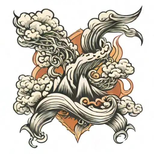 Mt. fishtail and rolling joint surrounded by smoke clouds tattoo design idea