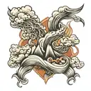 Mt. fishtail and rolling joint surrounded by smoke clouds tattoo design idea