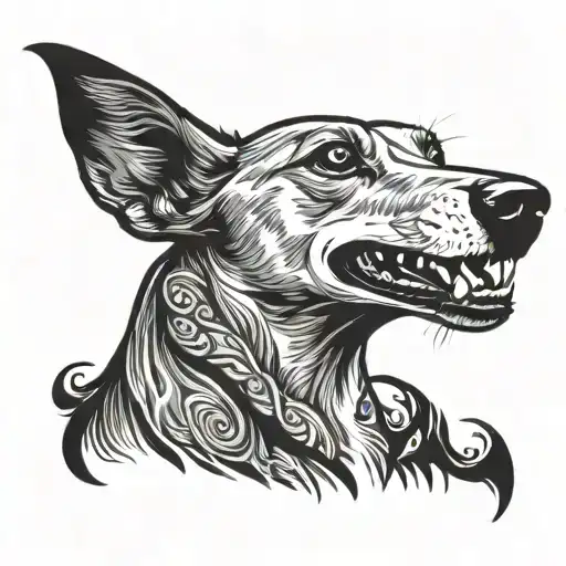 grinning angry russian greyhound Dog, profile, vector tattoo design idea