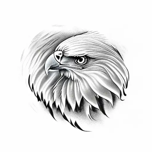 An illustration of an eagle feather twisting in the wind and inside that feather is an eagle head that facing right  tattoo design idea