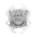 Create a Greek themed tattoo sleeve, Greek inspired environment with pillars and ruins. Include mythological characters  tattoo design idea