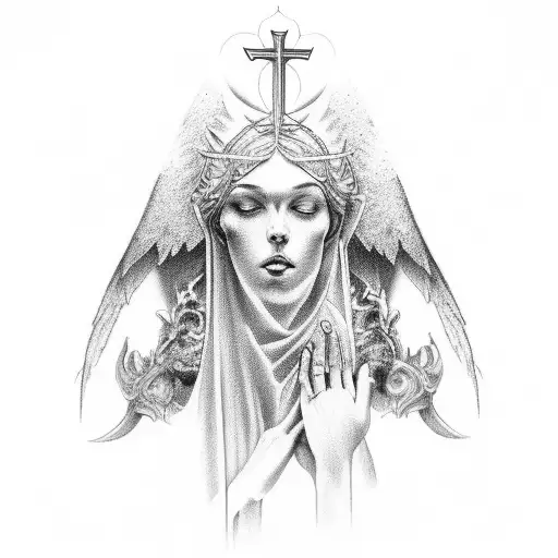 religious, angels, sleeve tattoo design idea