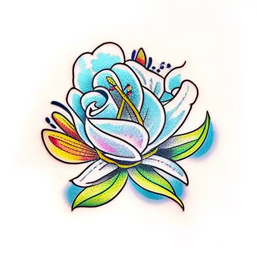 Lily flower with raven bird tattoo design idea