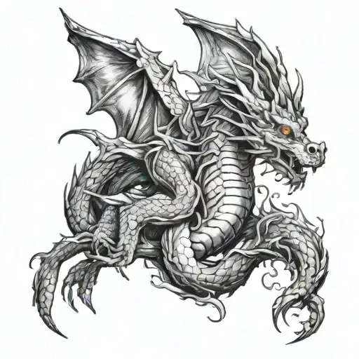 The dragon is wrapped around the shoulder, the angel falling from heaven underneath tattoo design idea