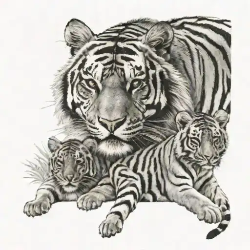 tiger and his 2 babies tattoo design idea