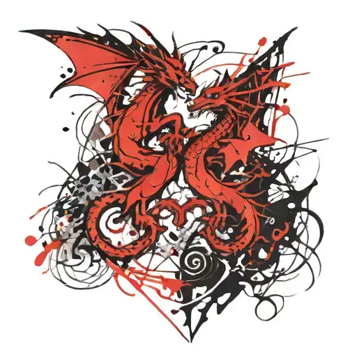 twin dragons August abstract tattoo design idea
