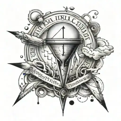 A composition of various drugs forming the shape of a pendulum, with a quote about healing written in a unique font tattoo design idea