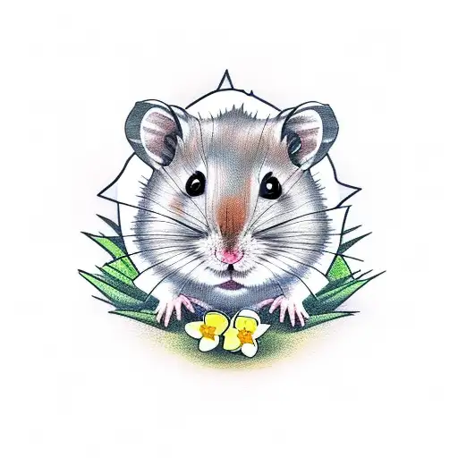 Hamster with Daffodils tattoo design idea